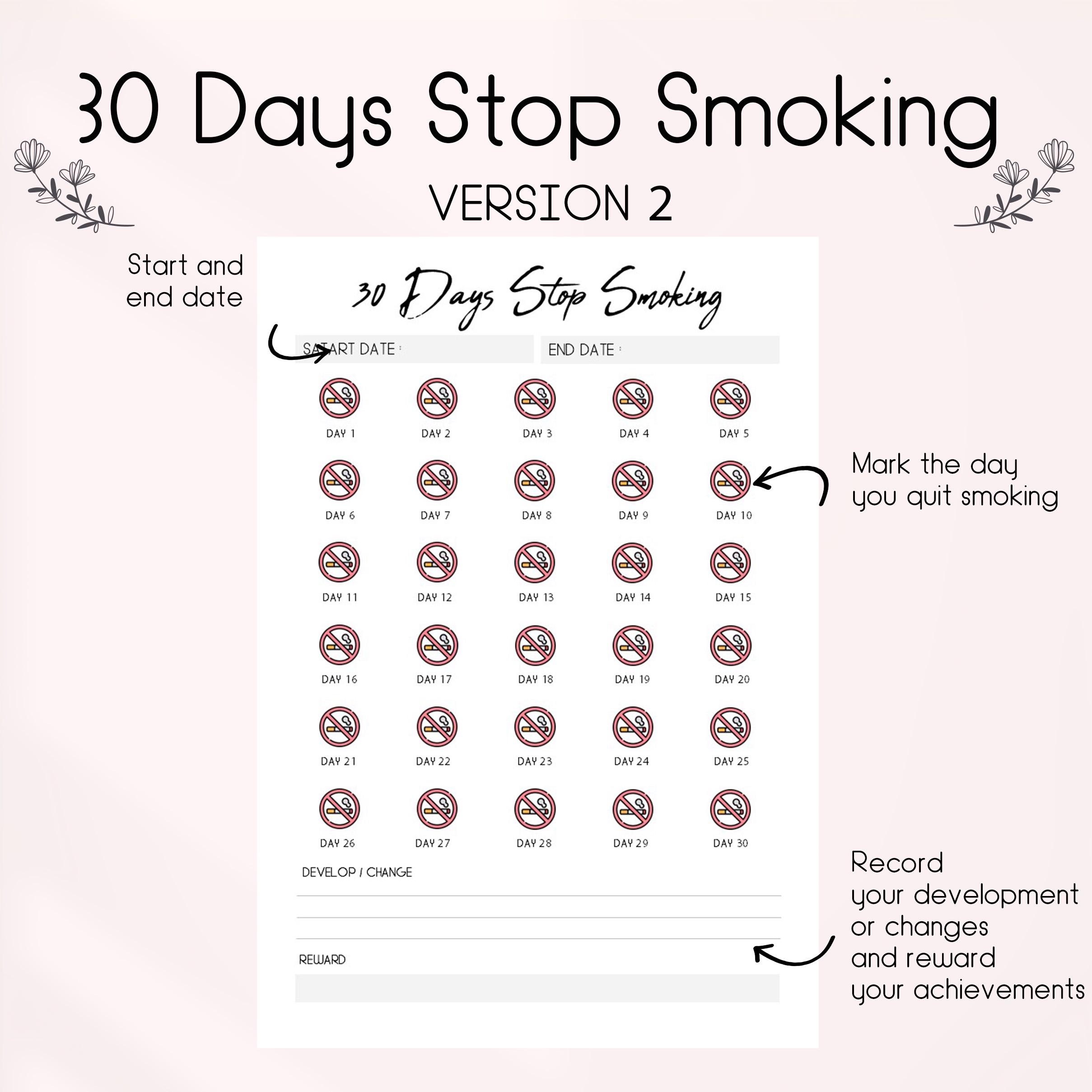 daily progress tracking cigarette reduction challenge Stop Smoking 30 Day Challenge Printable, Habit Tracker (PDF Download)