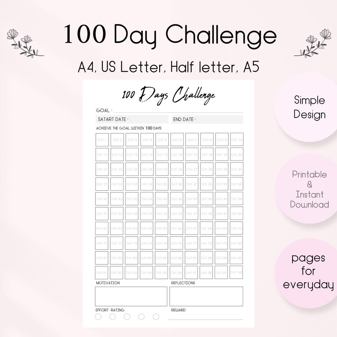 100 Day Habit Tracker Printable: Goal Planner (PDF Download) - Etsy