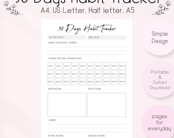 30 Day Habit Tracker Printable: Monthly Planner (PDF Download)