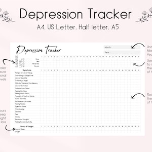 Depression Tracker Printable, Mental Health Mood Journal, Anxiety ...