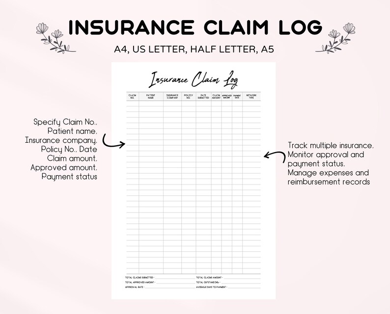 Insurance Claim Log Printable PDF | Medical Billing Tracker (instant ...