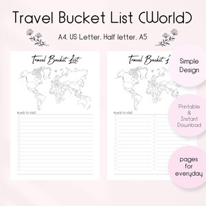 Lista de deseos de viaje imprimible, lista de deseos de viaje, lista de cosas por hacer, viajes de ensueño, lista de deseos de viaje imprimible, planificador digital con descarga en PDF