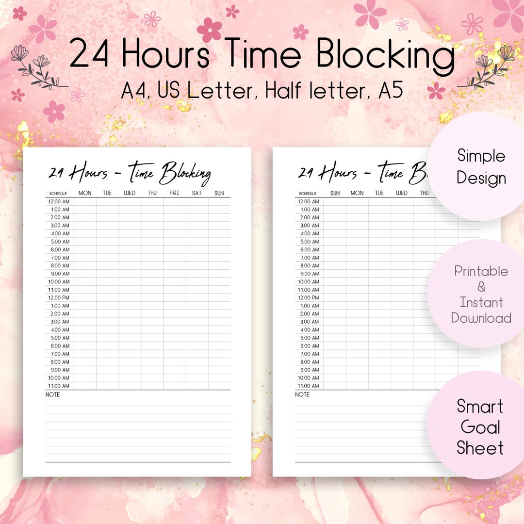 24 Hour Time Blocking Printable, Weekly to Do List, Time Block Schedule ...