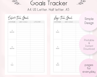 Goals Planner: Short-Term & Long-Term Goal Tracker (PDF Download)
