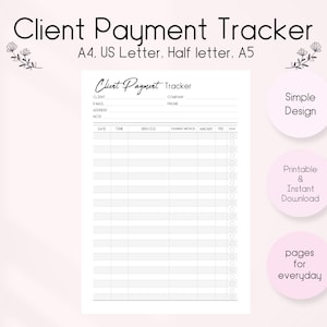 Client Payment Tracker, Printable Payment Tracker, Ideal for Small Business, Simplify Your Business Finances, PDF Download Digital Planner