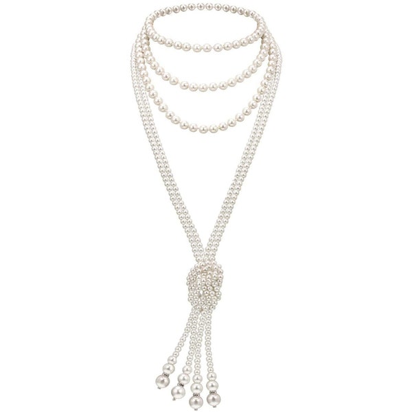 Flapper Pearl Necklace 1920s Long Faux Pearl Necklace Imitation Pearl Necklace for Gatsby Costume Wedding Party