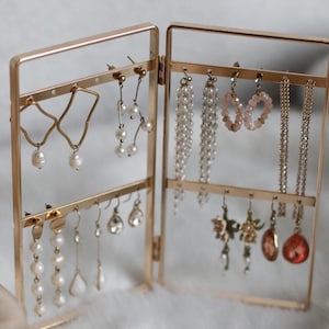 Espositore per orecchini in oro rosa - Porta collane, braccialetti, anelli, organizer per gioielli, regalo per lei, vetrina per gioielli