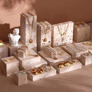 Yellow Travertine Jewelry Display Set: 22-Piece Boutique Collection