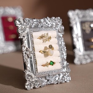 Porta anelli in oro, espositore per gioielli in stile vintage, cornice in argento, accessorio per fotografia, decorazione per matrimonio, regalo di fidanzamento per la mamma, compleanno