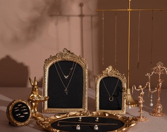 Gold Jewelry Display Set Vintage Necklace Stand Earring Holder Pendant Organizer for Photograph Jewelry Prop Tray Ring Dish Store Display