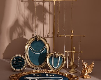 Gold Schmuck Organizer Set Ring Halter Halskette Aufhänger Harz Ohrring Tablett Armband Display Boutique Shop Dekor Fotografie Schaufenster Prop