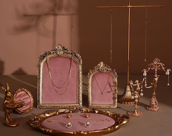Gold Jewelry Display Vintage Style Necklace Stand Earring Holder Bracelet Organizer Armband Photograph Jewelry Prop Ring Dish Store Decor