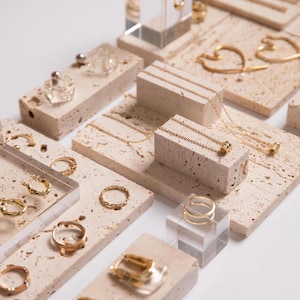 Yellow Travertine Stone Jewelry Fair Display Prop Organizer Rings Necklace Bracelet Accessories Store Decor Event Showcase Photography