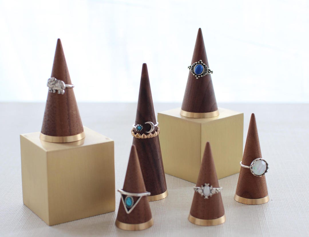 Dark Walnut Ring Stand With Brass Base Ring Cone Stand - Etsy