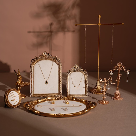 Mercer41 Gold Jewelry Stand Organizer Necklace Holder For Women Girls Earring Ring Bracelet Display Stand With Tray Storage Drawer White W112669524