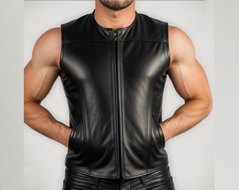 Gilet da motociclista con cerniera frontale Gilet in vera pelle di pecora fatto a mano per uomo Gilet in vera pelle Pride Walk Vest Gilet Steampunk