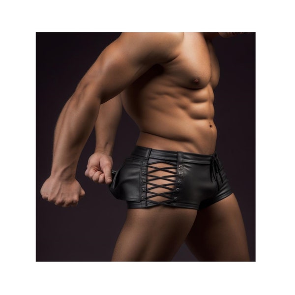 Real Soft Sheep Leather Side Laces Shorts For Men Leather Shorts in Sheep Leather Steampunk Shorts Leather Underwear Shorts