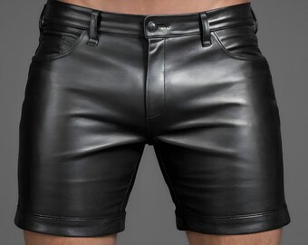 Handmade Real Black Sheep Leather shorts for Men A gift for Him Steampunk shorts Gothic style shorts Boyfriend Gift