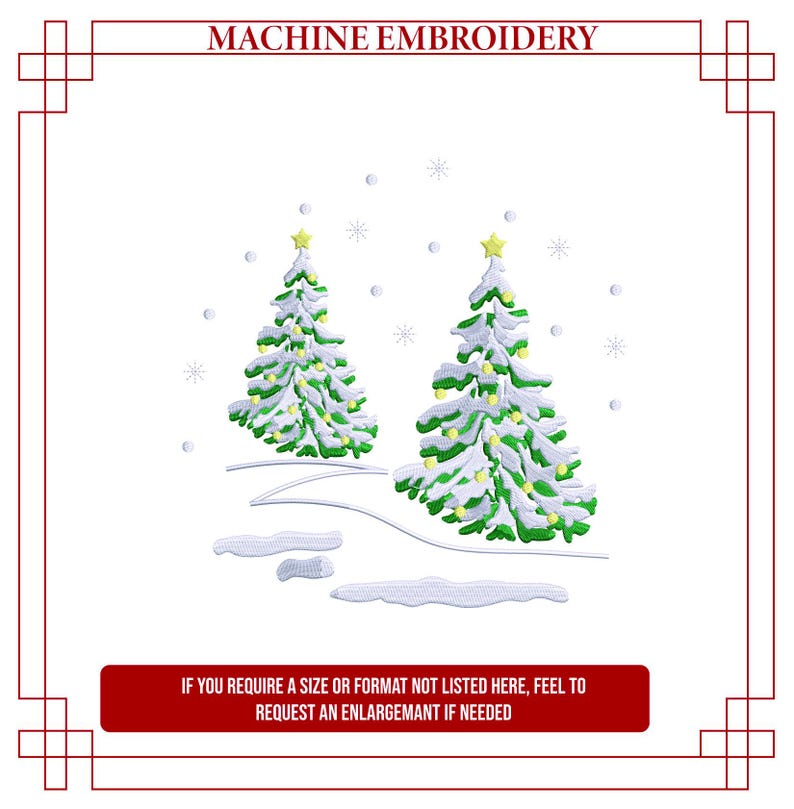 Tree Under Snow Design, Holiday Machine Embroidery File, Machine