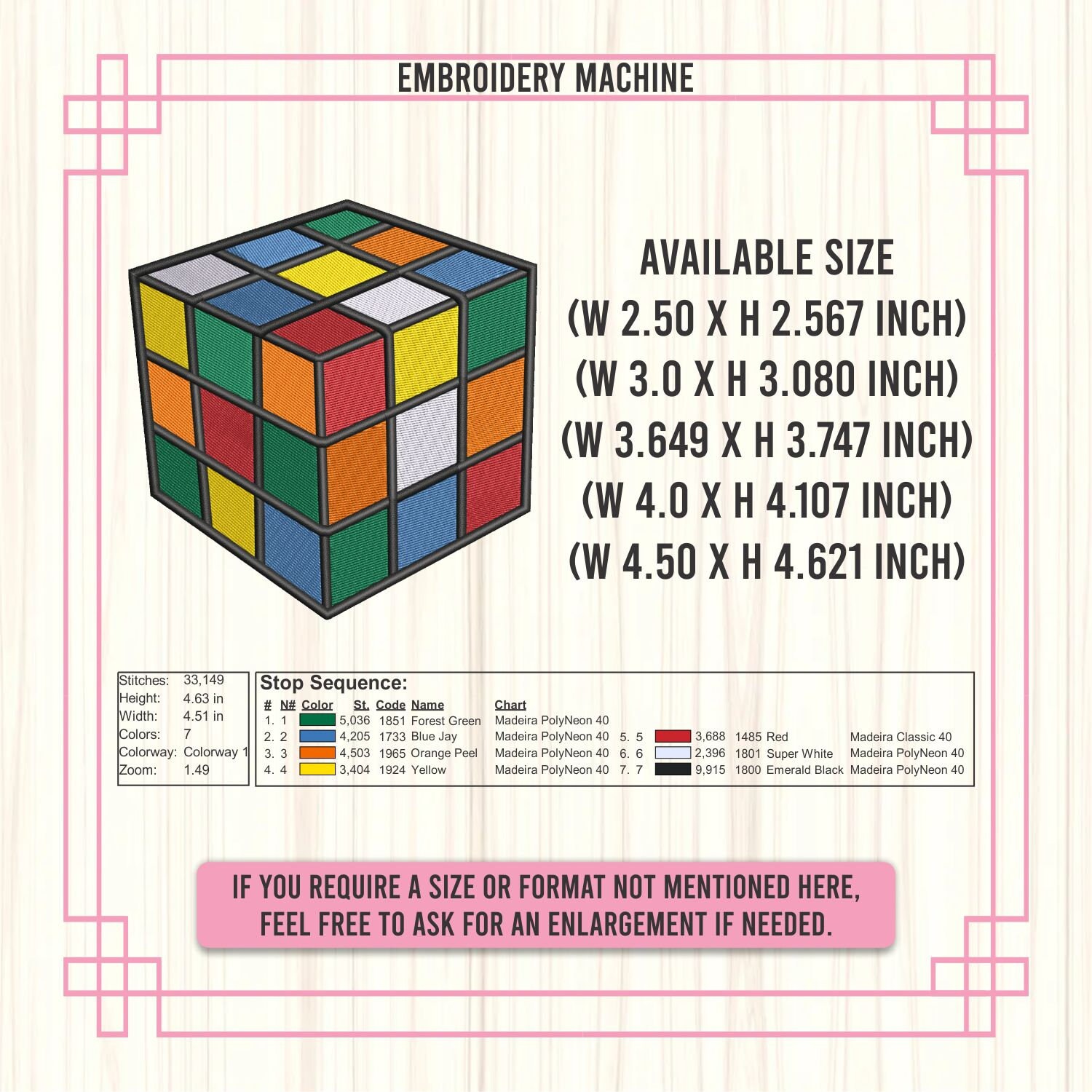 Rainbow Rubik Cube Machine Embroidery, Puzzle Cube Embroidery Design