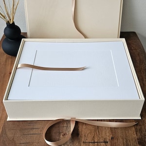 Coffret professionnel XXL haut de gamme 33 x 43 x 10 cm, fait main, double paroi, pour cadeau de mariage, album photo, passe-partout, avec 30 passe-partouts maximum.