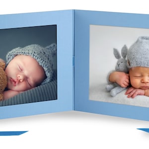 Cartão fotográfico profissional de alta qualidade XL Baby Duplo Passepartout 15 x 21 cm para foto tamanho 13 x 18 cm Cartão fino Azul com fita de cetim dupla face