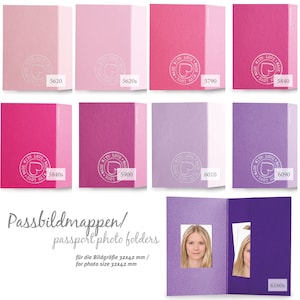 Cartella per foto tessera 3,5 x 4,5 cm Cartella per foto tessera rosa Cartella per passaporto 57 bellissimi colori 100% riciclato opaco o strutturato 210 g con + senza stampa vintage