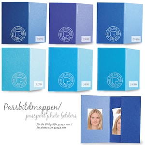 Cartella per foto tessera 3,5 x 4,5 cm cartella per foto tessera blu cartella per passaporto 57 bellissimi colori 100% riciclato opaco o strutturato 210 g con + senza stampa vintage