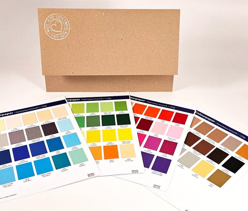 Amostra de cor de papelão reciclado premium, papel de construção, papelão para artesanato, papelão criativo, 210 + 300g, papel fosco e estruturado, amostra de papelão, amostra de cor imagem 1