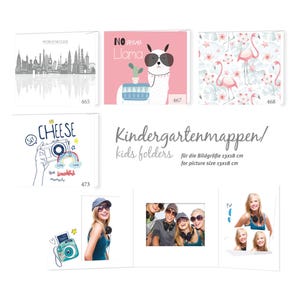 Schulfotomappen Classic für 13x18 & 15x21 hoch quer + Tasche stabiler Karton Kindergartenmappe Fotomappe Abgabemappe Bildmappe Designs 08b