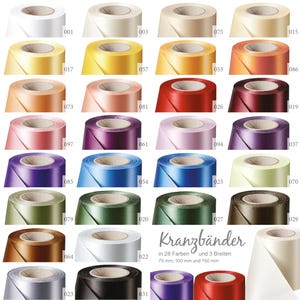 75-225 mm 28 kleuren premium satijnen kranslint dubbelzijdig naar keuze rouwlint cadeaulint decoratie perfect voor thermisch printen computerprinten + vinyl