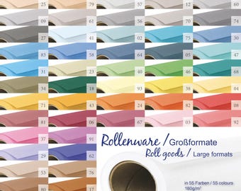 Rolos infinitos de papel colorido de 18 cm / 7 de largura, 180 g/m², 67 cores