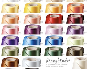 75-150mm 3 - 6 in 28 colours Premium satin wreath ribbon double-sided mourning ribbon perfect for thermal + computer printing & vinyl