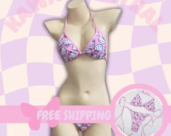 Hello Kitty Bikini - Geschenk für Sie, Hello Kitty Kleidung, Sanrio Kleidung, Badeanzug, Kawaii Jogginghose, Süß Rosa, Sommer, Damen Rosa Bikini