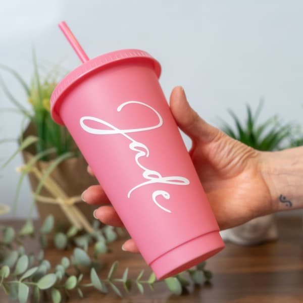 Personalised Cold Drink Cup | Straw and Lid | 24oz Cup | Reusable Cup | Bridesmaid Gift | Holiday Gift | Office Gift | Water Tumbler