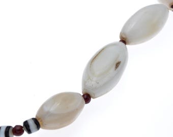 Old white agate thread from African trade. Large antique Fulani agate beads from Mali