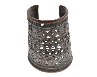 Ethnic Edo tribal bronze cuff Benin Kingdom Nigeria open cast bangle spiral filigree antique African bracelet