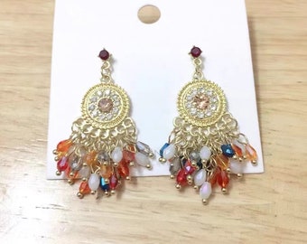 Handmade Custom Colourful Crystal Tassel Earrings Vintage Exaggerated Niche Design Earrings Drop Earrings Female