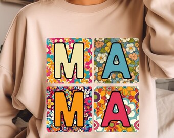 Retro Boho Mama PNG, Floral Sublimation Design (Digital Download)