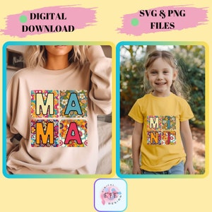 Mama Mini Png, Retro Floral Mama Mini Shirts, Varsity Letters, Mommy and Me Outfits, Mama Png Sublimation, Mama Mini Cut file, Gift for Mom