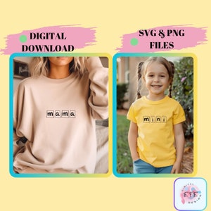 Mama Mini Png, Mama Mini SVG, Mama and Mini Varsity Letters, Mommy and Me Outfits Matching, Boy Mama Png Sublimation Tee, Mama Mini Cut file