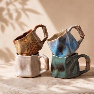 Irregular Coffee Mug, 170ml/5.7oz Wabi Sabi Stoneware Late Cup,Rustic Handmade Japanese Pottery Mug