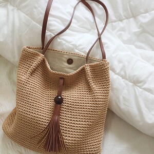 Baumwollstrick Boho Schultertasche, Strick Einkaufstasche, Damen Einkaufstasche