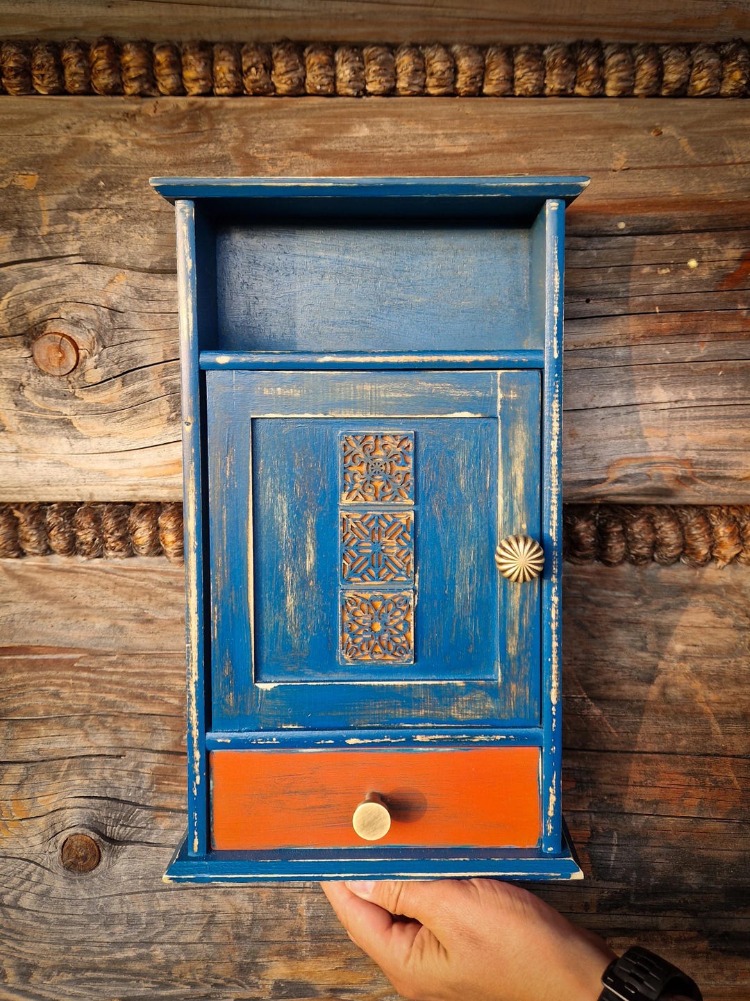 Key Box Rustic Vintage Wooden Key Box – Rustic Wall Key Holder With Hooks, Handmade ...