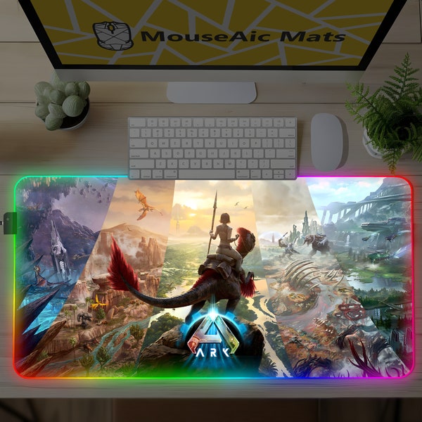 ARK Survival Ascended Mouse Pad Large Desk Mat RGB Mousepad For Gaming Led Gift For Gamer Ark Mousepad XL Dinosaur Mouse Pad Ark Art Ark 2