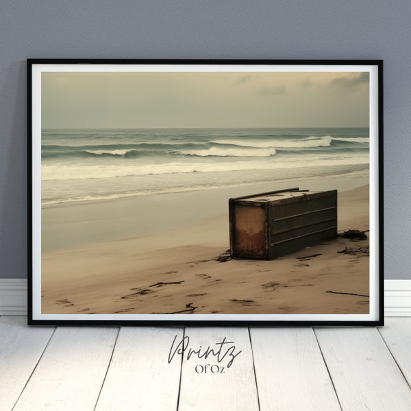 coastal sand beach warm neutral tones Soft ocean waves blue sky PRINTABLE WALL ART Vintage Wall Art coastal Print Rustic sand beach coastal