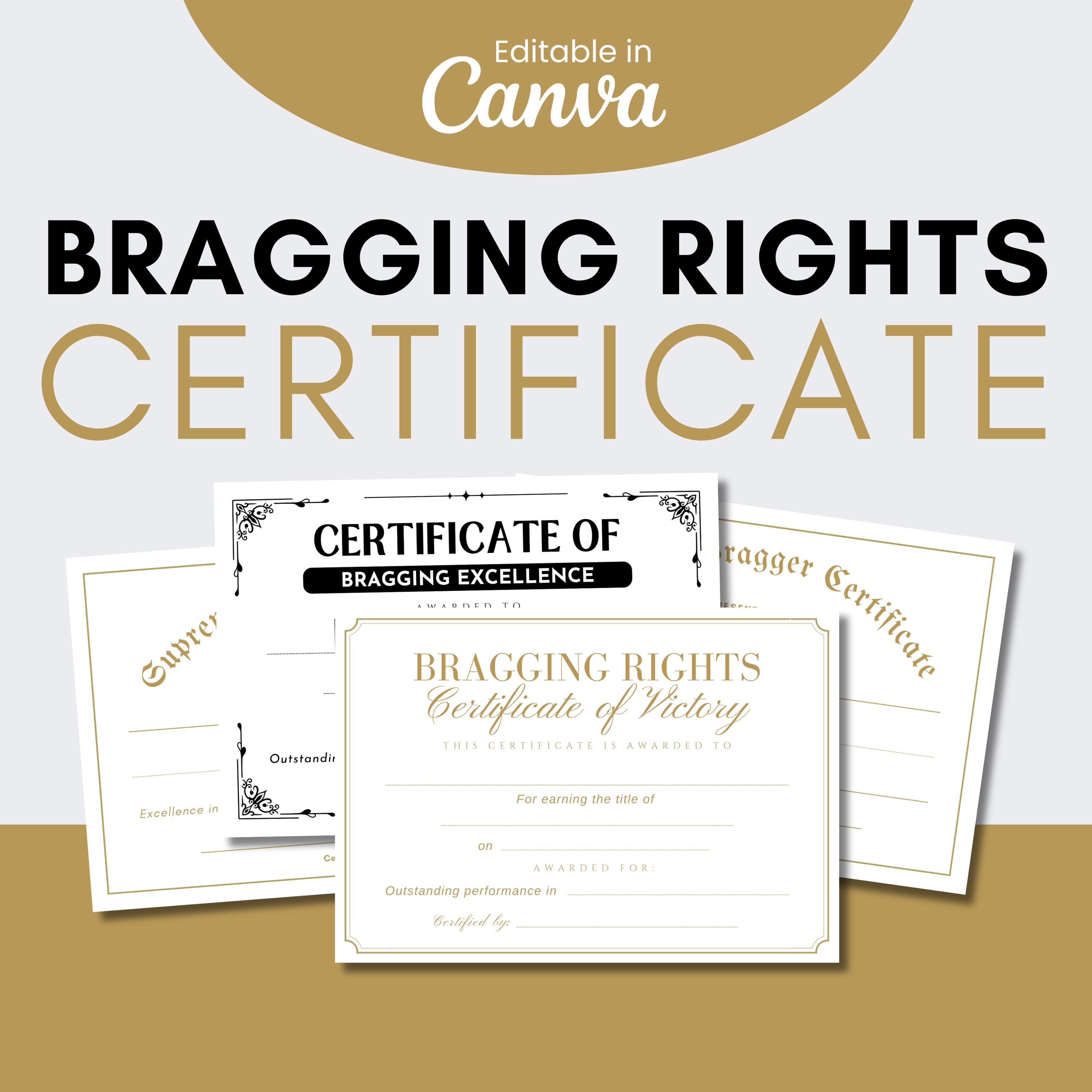 Bragging Rights Card Editable Bragging Rights Certificate Template (digital Download) - Etsy