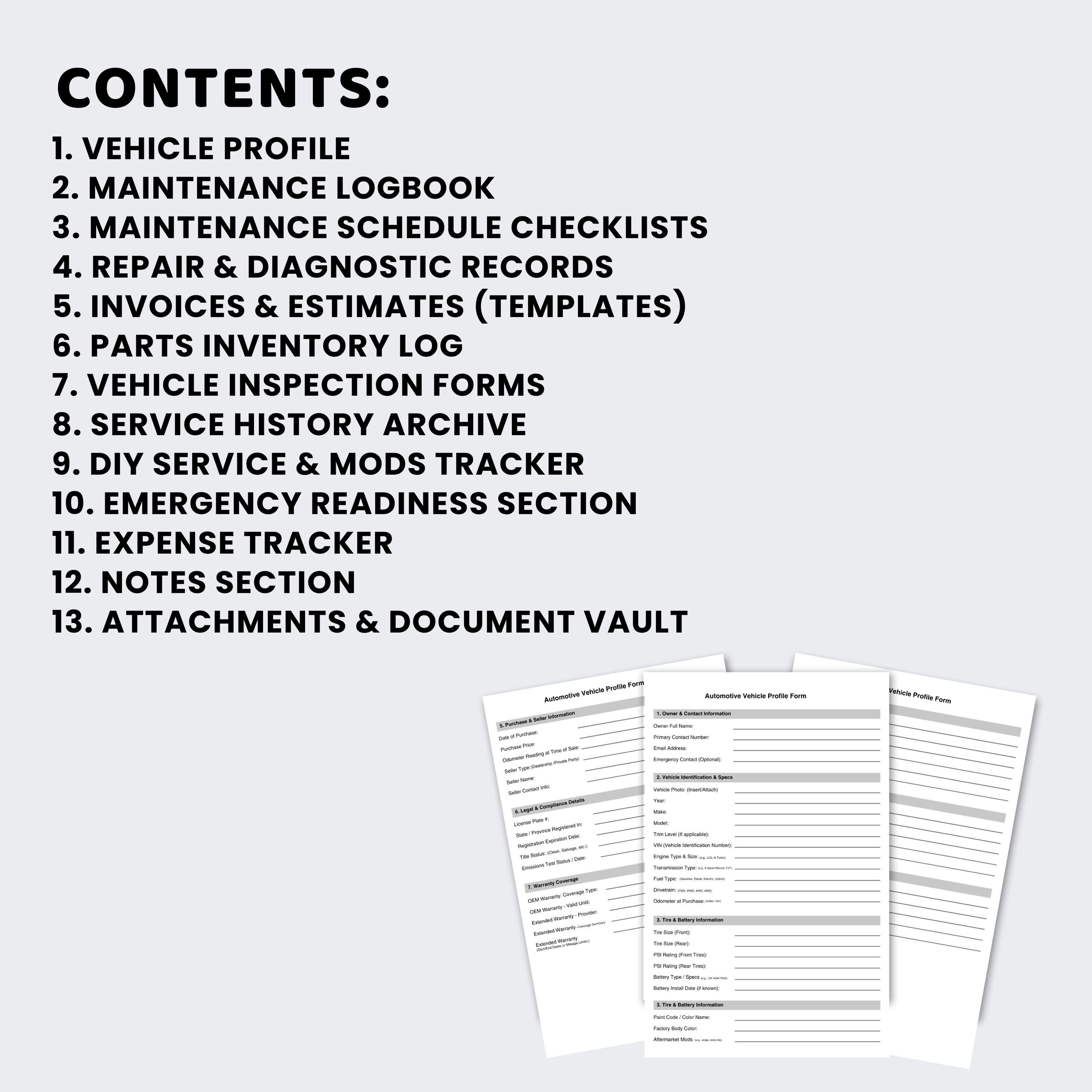 Automotive Maintenance PDF: Vehicle Repair Log, Service History ...
