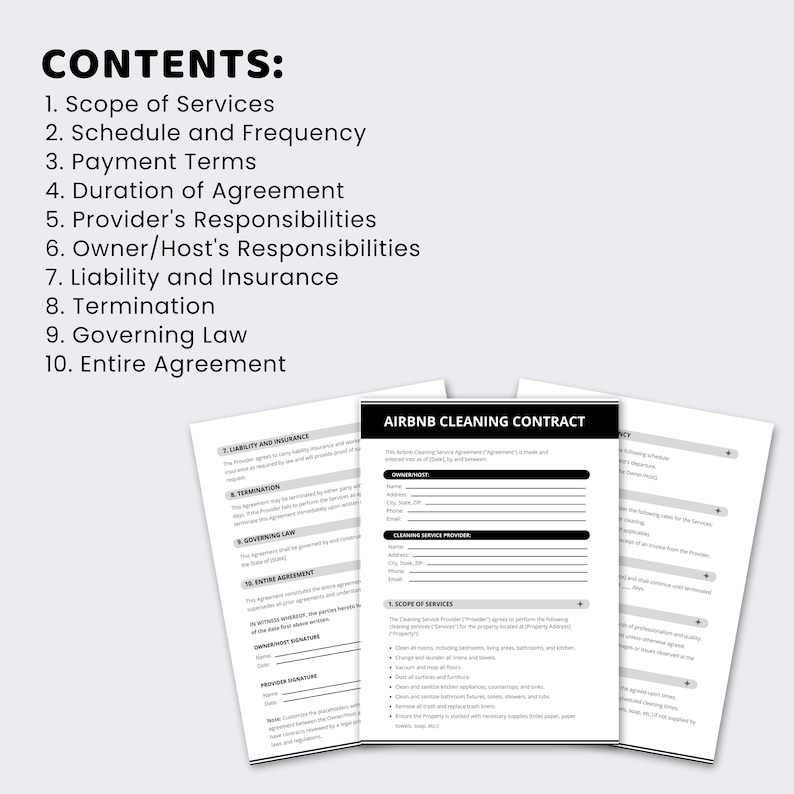 Airbnb Cleaning Contracts Editable Cleaning Contracts Airbnb Cleaning