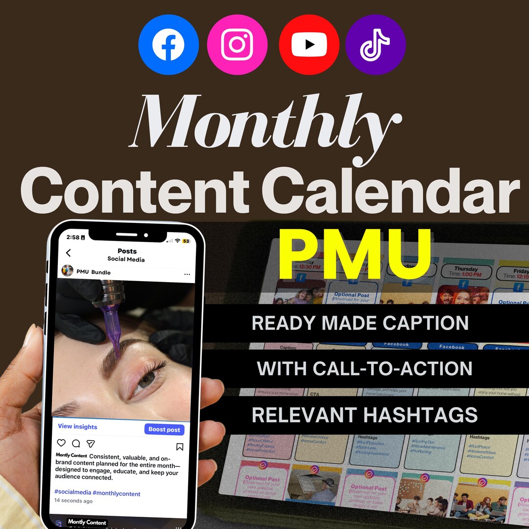 Social Media Content Planner, Monthly Content Calendar, Posts for ...